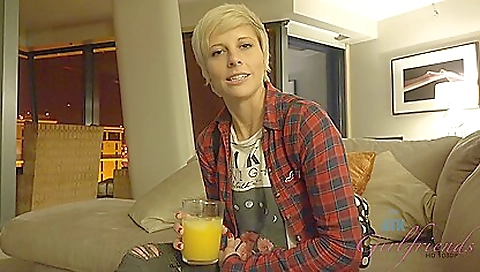 Sexy young blonde fucked by a ride and friend